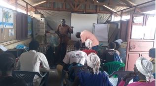 CNVs Training in Pibor with participants carrying out return demonstration on MUAC taking (Photo courtesy of Akech Hilly-Nutrition Officer)