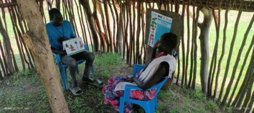 Sadia John receiving individual counselling from the MIYCN Supervisor at Ngapul OTP site (Photo courtesy by Obwoya Juma)