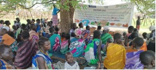 Staff during Passive case finding (MUAC screening) at Naguzen mobile site (Photo courtesy of Obwoya-Nutrition Manager)